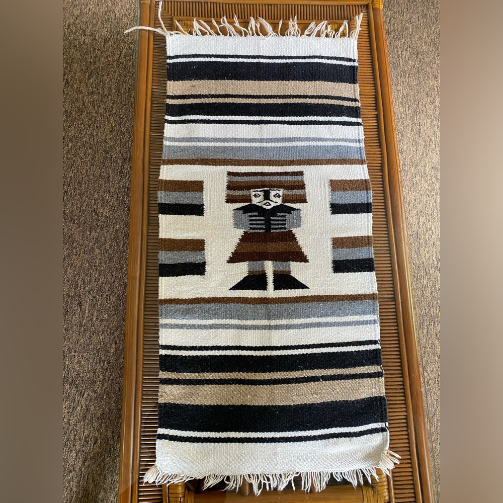 Vintage Handmade Native American Mexican Tapestry Wall Decor Wool 37” x 17”
